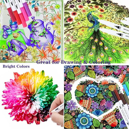 100 Colors Art Markers for Coloring,Coloring Pens,Dual Brush Tip Markers for Kids Adult Drawing,Fine Tip Pens for Art,Journaling,Doodling & Lettering