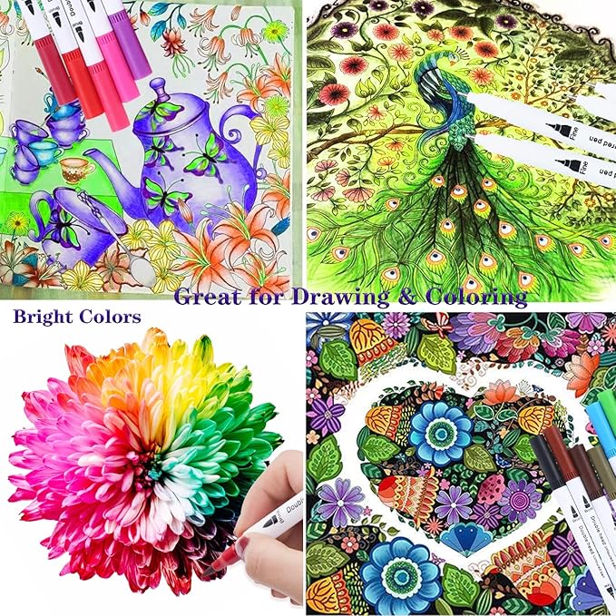 36 Brush Markers for Adult Coloring Books,Coloring Markers for Adults Lettering,Dual Tip Brush Pens for Kids Drawing,Coloring Pens for Art,Journal Planner,Doodle,Christmas Stocking Stuffers for Teens