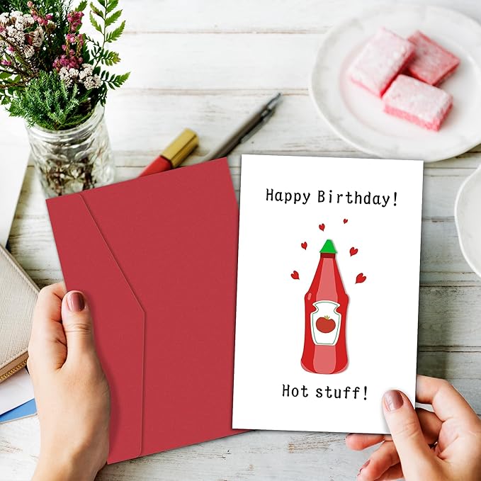 Heollaok Hot Stuff Happy Birthday Card, Funny Birthday Card for Boyfriend Husband, Cute Birthday Card for Girlfriend Wife, Happy Birthday Card for Him and Her
