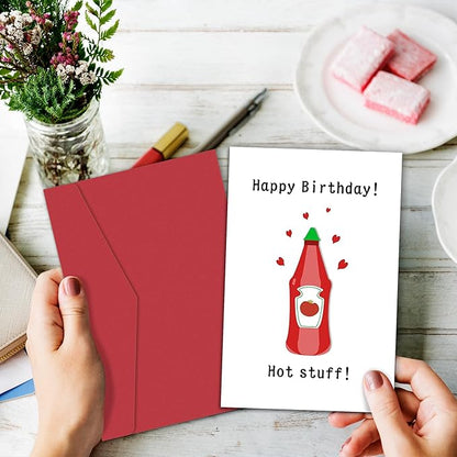 Heollaok Hot Stuff Happy Birthday Card, Funny Birthday Card for Boyfriend Husband, Cute Birthday Card for Girlfriend Wife, Happy Birthday Card for Him and Her
