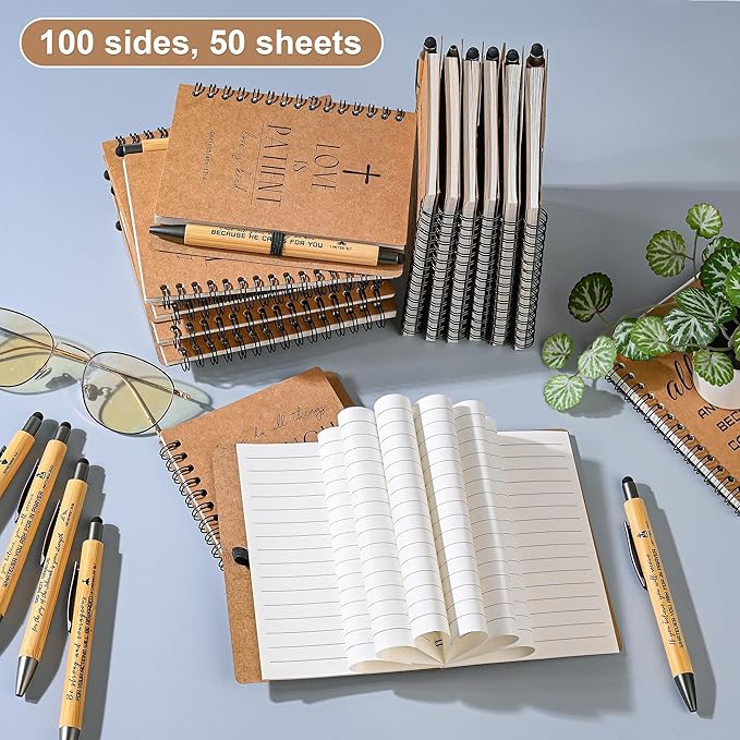 INSADA 10 Sets of Christian Spiral Notebooks Bulk Prayer Journals with Pens Small Notepad (5.43”x4.33”) - Easter Gifts for Church Members, Bible Study Groups & Church Families