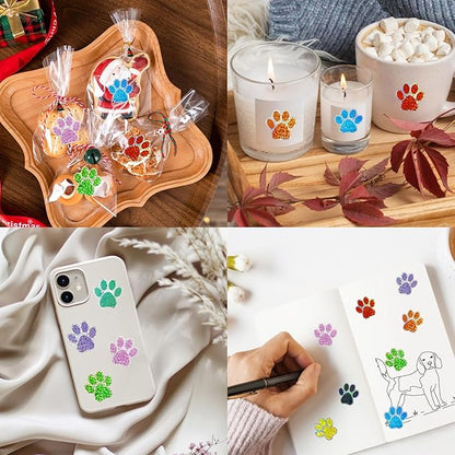 Paw Print Stickers,1" Holographic Shiny Bear Paw Print Stickers,Dog Puppy Paw Stickers Bear Paw Stickers with Perforation Line (550 PCS,Multicolor)