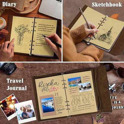 Leather Journals Notebooks with Blank Pages, Vintage Refillable Journal for Writing, Personal Travel Diary Art Sketchbook to Write in, Gifts for Women, Men, Teen Girls and Boys, 160 Pages A6 (Blue)