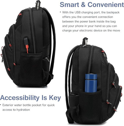 Laptop Backpack for Men - Travel Backpack with USB Charging Port for Daily Commutes and Travel -College Backpack Men - Gifts for Men - Waterproof - Black