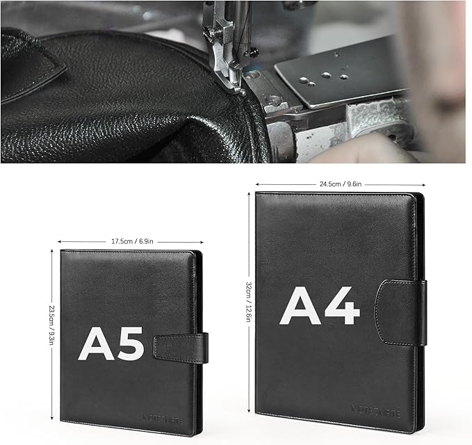 A4 Padfolio Clipboard Folder Portfolio,PU Leather Interview Resume Folder with Magnetic,Document Organizer,Business Card Holder,Letter-Sized Notepad Legal Pad Holder for Men Women School Office,Black