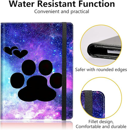 PU Leather Padfolio Folder Clipboard Portfolios Organizer Conference Document Organizer with Business Card Holder Storage Clipboard Writing Pad,Animals Dog Paws Galaxy