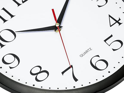 Bernhard Products Black Wall Clock Silent Non Ticking,12 Inch Quality Quartz Battery Operated Round Easy to Read Home/Office/Kitchen/Classroom/School Clock Sweep Movement (12 Inch)
