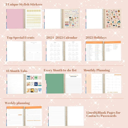 2025 Hardcover Planner Weekly and Monthly, Dec 2024–Dec 2025, Large Spiral Bound Planners 2025 for Women Gifts, 8.3" x 9.3",13 Month Calendar with 13 Tabs, 3 Sticker Sheets, Pink