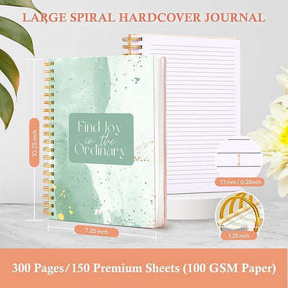 Spiral Journal Notebook - 10.25" x 7.25" Design, 100 GSM Paper, 300 Pages. Spiral Notebook Journal for Women - Premium Quality Spiral-Bound Journaling Notebooks. - Find Joy (Marble)