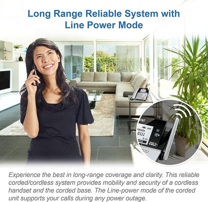 AT&T TL86103 2-Line Corded/Cordless for Small Business with Answering Machine, 2-Mailboxes, Connect-to-Cell, Caller ID Announcer, Intercom, Line-Power, Long Range & Expandable to 12 Handsets