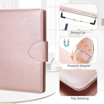 Toplive Portfolio 3 Ring Binder Padfolio Folder, Business Interview Resume Portfolio for Women Men A4/Letter Size Document Organizer with Clipboard Receipt Sleeve Card Holder, Rose Gold