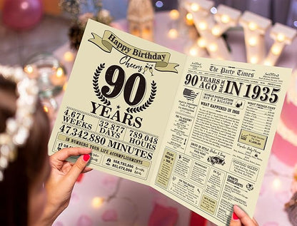 Ogeby Funny 90th Birthday Gifts Ideas for Women Men, Jumbo 90th Birthday Card for Grandma Dad Mom, Gifts for 90 Year Old Woman Man, Vintage Back in 1935 Birthday Card, 90th Birthday Decorations