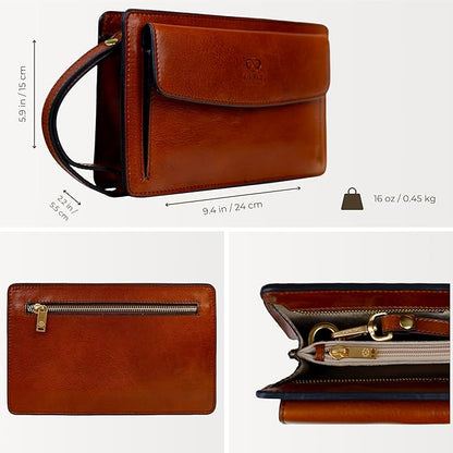 Time Resistance Leather Clutch for Men Organizer Wrist Bag Briefcase Handmade in Italy Gift Box Included