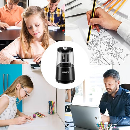 JARLINK Electric Pencil Sharpener, Heavy-duty Helical Blade to Fast Sharpen, Auto Stop for No.2/Colored Pencils(6-8mm), USB/Battery Operated in School Classroom/Office/Home (Black)