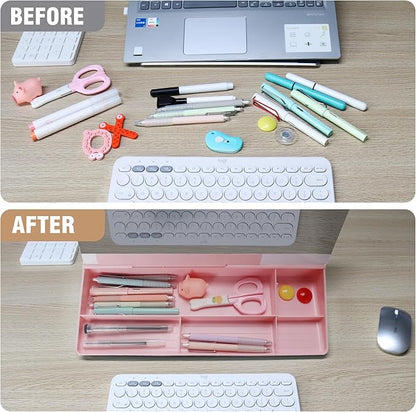 SELEAD Desktop Glass Whiteboard with Organizer & Built-in Mirror - Small Dry Erase White Board Computer Pad Keyboard Stand with Markers, Eraser, Holder for Women Girls - Pink