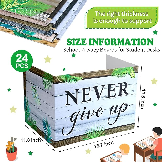 Honoson 24 Pcs Bulk Inspirational Privacy Folders for Students Cardboard Test Privacy Boards Motivational Words Desk Dividers Shield for Classroom School Study Supplies, 6 Styles(Leaves)