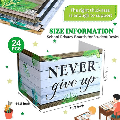 Honoson 24 Pcs Bulk Inspirational Privacy Folders for Students Cardboard Test Privacy Boards Motivational Words Desk Dividers Shield for Classroom School Study Supplies, 6 Styles(Leaves)