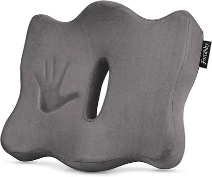 Seat Cushions for Long Sitting Office Chairs - Pressure Relief Seat Cushion, Sciatica & Back Support, Memory Foam Office Chair Cushion with a Storage Bag (Light Grey)