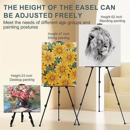 AROIC 4 Pack Art Painting Display Easel Stands,Portable Adjustable Aluminum Metal Tripod Artist Canvases Height from17 to 66 Inch Extra Sturdy forTable-Top/Floor Painting. Black with 4 Storage Bag
