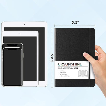 Graph Grid Paper Notebook/Journal - Classic Journal/Notebook with Ribbon Divider, Hardcover with Thick Paper, 5.3" x 8.26", Banded + Pen Holder +Inner Pocket - Black