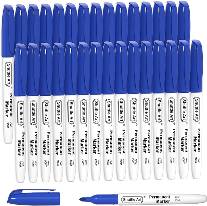 Shuttle Art Permanent Markers, 30 Pack Blue Permanent Marker set,Fine Point, Works on Plastic,Wood,Stone,Metal and Glass for Doodling, Marking…