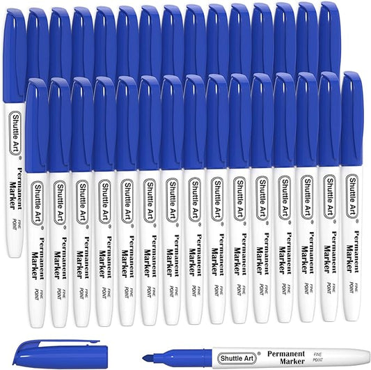 Shuttle Art Permanent Markers, 30 Pack Blue Permanent Marker set,Fine Point, Works on Plastic,Wood,Stone,Metal and Glass for Doodling, Marking…