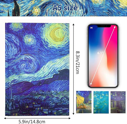 Journaling Notebooks Hard Cover Classic Notebook 4 Pack A5 Van Gogh Hardcover Executive Notebook 8.3"x 5.9" Journal Notebooks 192 Pages 80gsm Thick Paper Journal Aesthetic Supplies for School Office