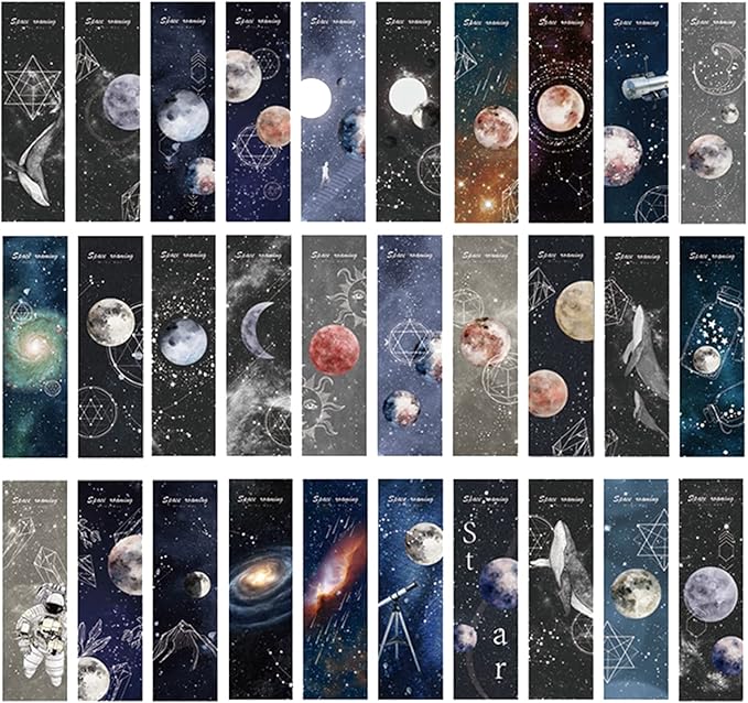 GORGECRAFT 1 Box 30PCS Bookmarks Aesthetic Galaxy Bookmarks Cool Space Starry Sky Bookmarks Vintage Style Clip in Bookmark Page Marker for Women Men Book Lovers Book Club Classroom Gift(Dark Blue)