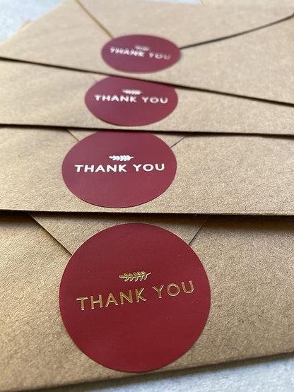 RUN2PRINT (36 Pack Thank You Cards With Envelopes & Stickers - Elegant Red Emboss Gold Foil Pressed - Blank Notes Wedding, Bridal, Baby Shower, Business and Formal All Occasion Cards (Folded)