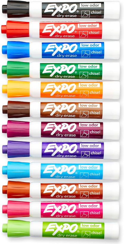 EXPO Low Odor Dry Erase Markers, Chisel Tip, Assorted Colors, 16 Count