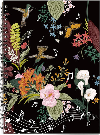 MAXCURY Blank Sheet Music Composition Manuscript Staff Paper Art Music Notebook Black 100 Pages 26x19cm (Flora)