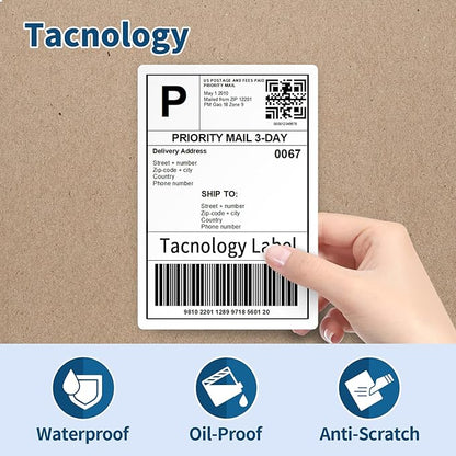 4 Stacks Fanfold 4" x 6" Direct Thermal Labels, Tacnology 2000 Labels White Perforated Shipping Labels, Permanent-Adhesive Mailing Address Paper Compatible with Zebra, Rollo, MUNBYN,500 Labels/Stack