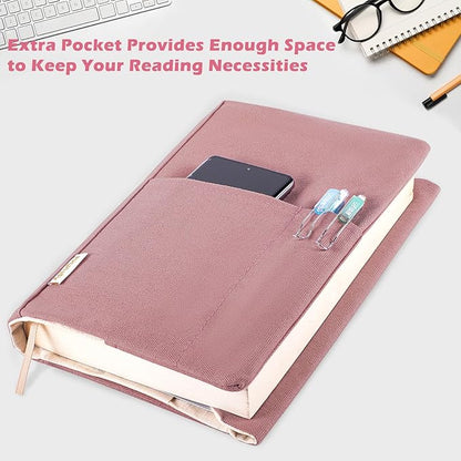 Canvas Book Covers, Washable Book Protector, Book Cover for Paperback Novels, Adjustable Book Cover for Hardcover with Pockets for Pen, Soft Cover Books, Book Lovers Gifts