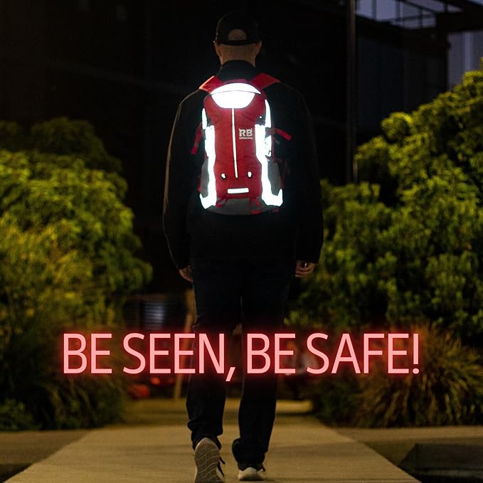 Reflective Motorcycle Backpack Lightweight, Water Resistant Casual Daypack with Laptop Pocket for Safe Commuter, Biking, and Daily Use. 35L Sport bookbag to Avoid Accidents (red backpack)