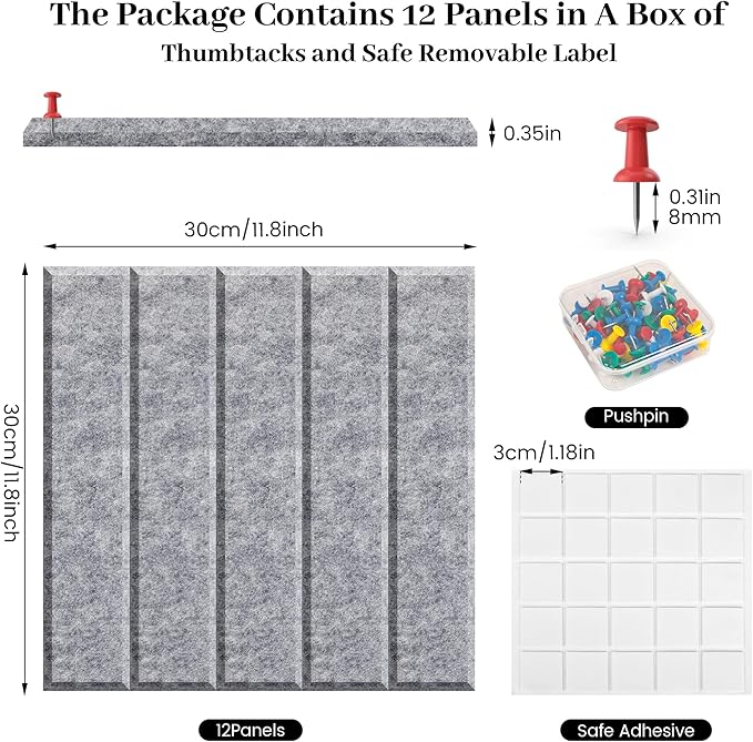 Large Cork Board for Office Light Grey Felt Board Alternative-12 Pack Felt Wall Tiles for Office Wall Decor,Felt Bulletin Board Tiles,Push pin Board Wall Organizer for Office