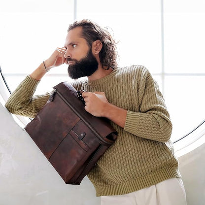 Time Resistance Leather Briefcase Laptop Bag for Men and Women from Full Grain Italian Leather