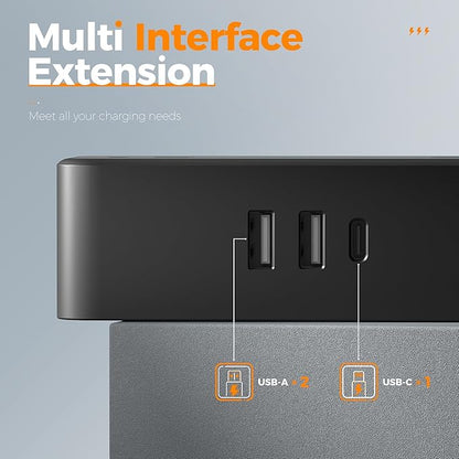 Black Extension Cord 5 Ft, Flat Surge Protector Power Strip with 4 Wide Spaced AC Outlets with 3 USB Ports (1 USB C), Ultra Thin Flat Plug with Surge Protection Desktop Organizers and Accessories