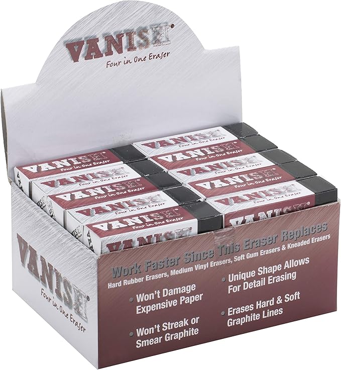 Acurit Vanish Artist Eraser (30 Pack)– 4-in-1 White Erasers for Art - Erases Graphite Lines - Replaces Vinyl & Kneaded Erasers