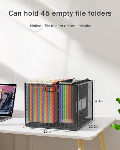 Oterri Hanging File Organizer, Metal File Organizer, Portable Desktop File Organizer for Letter Size Folder, Mesh Hanging File Crate for Office,Folders Not Included(Cool Black-Large,1 Pack)