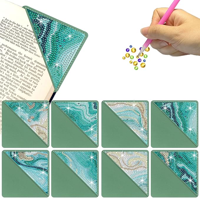 Diamond Art Painting Bookmarks,8Pcs DIY Cute Diamond Art Kits for Adults, Corner Bookmarks Small Crafts Kit for Women Book Lovers (Ocean)