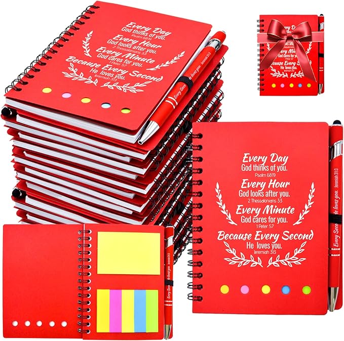 100 Pcs Bulk Christian Gifts Prayer Journal for Woman - 50 Set Religious Notepad with Christian Pen - Bible Notebook - Church Gifts for Mother's Day, Bible Study, and Family Devotions ( Red )
