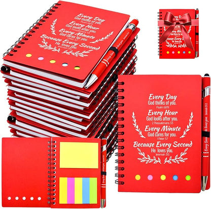 100 Pcs Bulk Christian Gifts Prayer Journal for Woman - 50 Set Religious Notepad with Christian Pen - Bible Notebook - Church Gifts for Mother's Day, Bible Study, and Family Devotions ( Red )