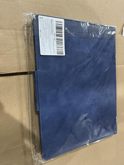 A4 Leather Portfolio Professional Organizer Padfolio,Interview Resume Folder with Magnetic Cover,Conference Document Organizer with Papers,Sticky Tabs,Pen,Work Folio for Women & Man,Retro Blue