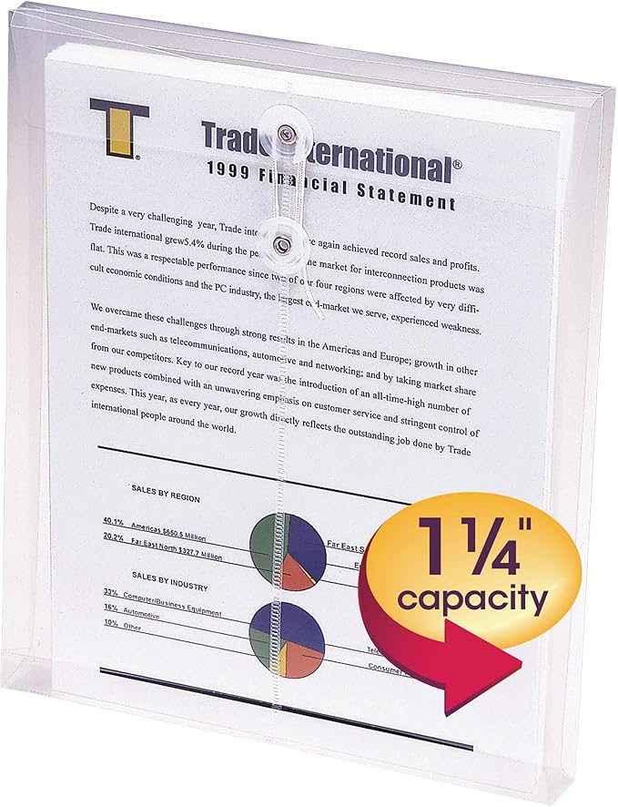 Smead Poly Envelope, 1-1/4" Expansion, String-Tie Closure, Top Load, Letter Size, Clear, 5 per Pack (89540)