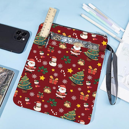 CRASPIRE Christmas Tree Book Sleeve Santa Book Protector Xmas Book Covers for Paperbacks Washable Fabric Cloth Book Cover with Zipper and Extra Sleeve Pocket for Book Lovers Classmate Gifts