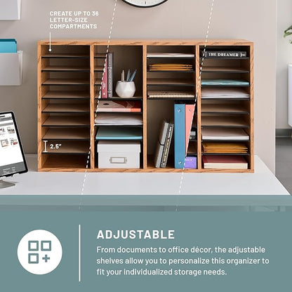 Safco Literature Organizer, 36 Compartments, Office and Classroom Mailbox with Adjustable Shelves, Wood Paper and Mail Sorter, Medium Oak