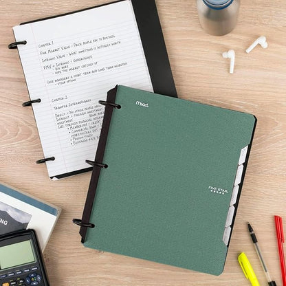 Five Star Flex Refillable Notebook + Study App, College Ruled Paper, 1 Inch TechLock Rings, Pockets, Tabs and Dividers, Seaglass Green (29328AQ8)