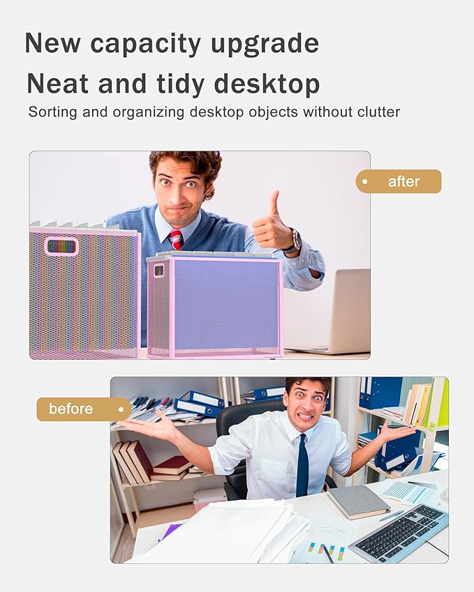 Oterri Hanging File Organizer, Metal File Organizer, Portable Desktop File Organizer for Letter Size Folder, Mesh Hanging File Crate for Office,Folders Not Included(Fairy Pink-Large,1 Pack)