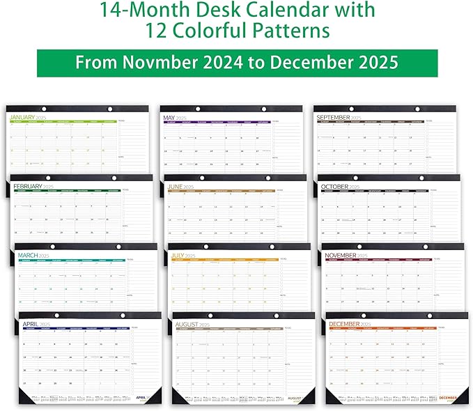 Desk Calendar 2025 Wall Calendars, December 2024 - December 2025 Monthly Planner Paper Office Desktop 17"X 12", 14-Months, Planning and Organizing Home, School, Office, Holiday, Vacation