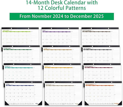 Desk Calendar 2025 Wall Calendars, December 2024 - December 2025 Monthly Planner Paper Office Desktop 17"X 12", 14-Months, Planning and Organizing Home, School, Office, Holiday, Vacation